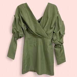 Pretty Little Thing Sage Green Ruched Bodycon Dress Size 8